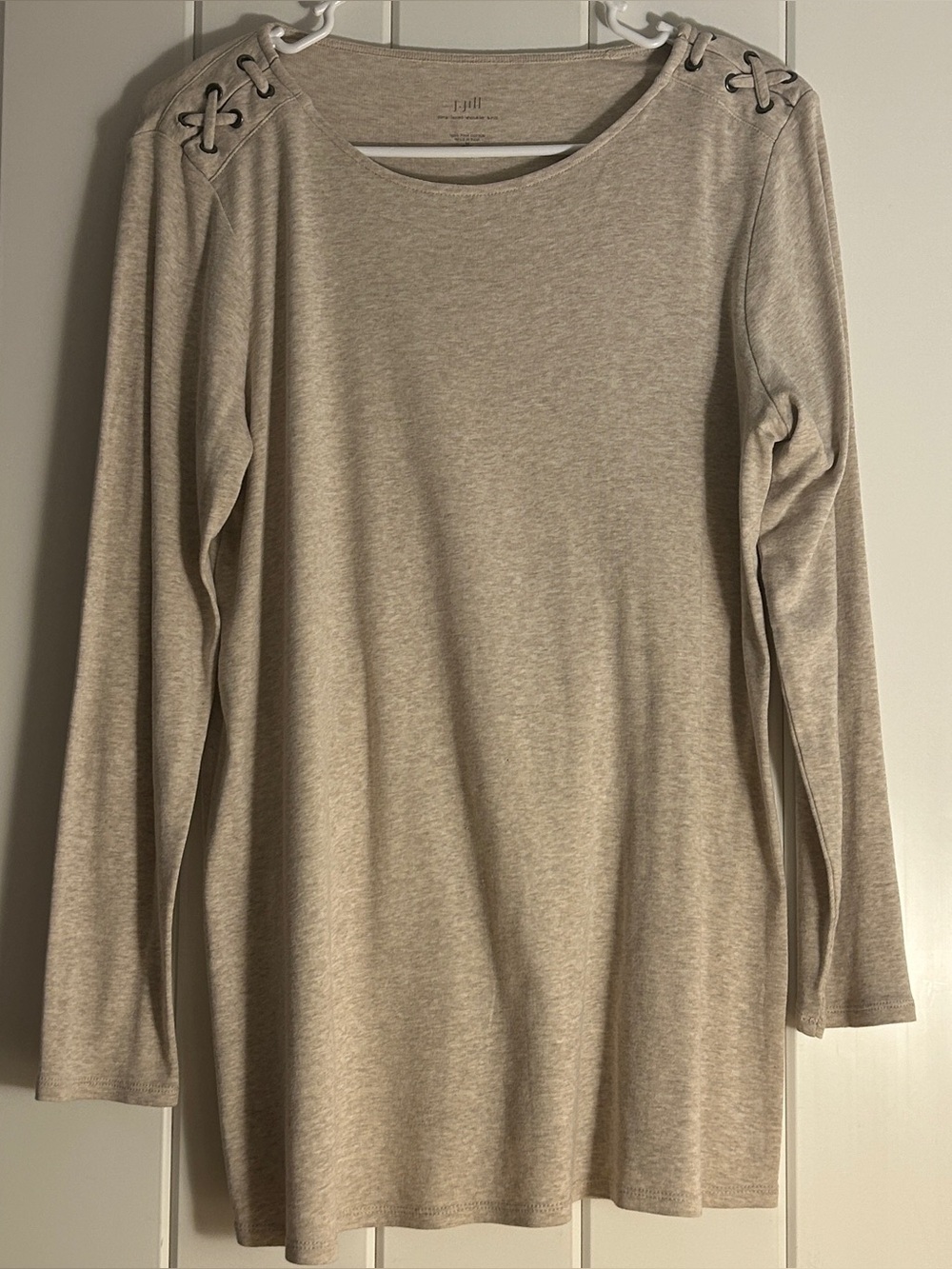 J Jill PM petite medium Laced Shoulder Pima Cotton Tunic Top - Beige - PM